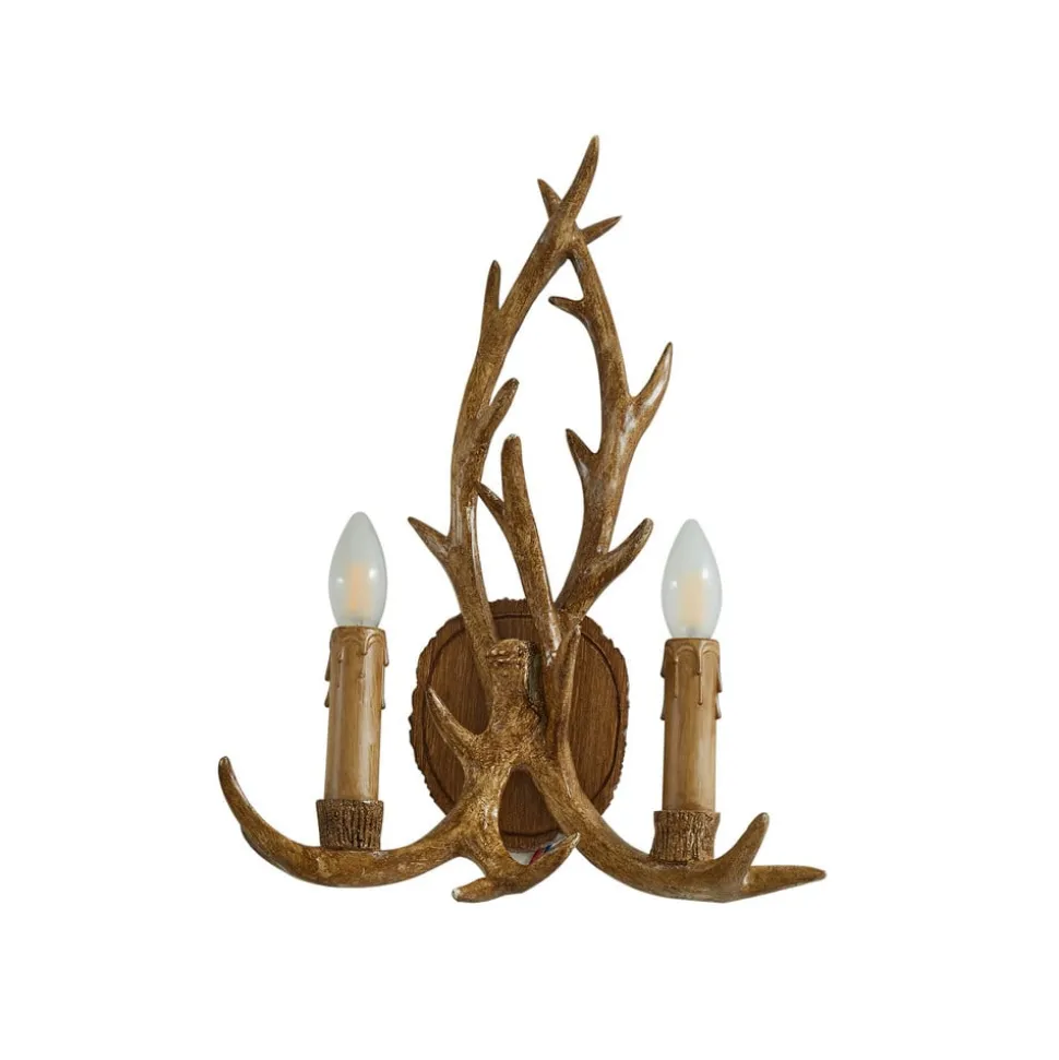 Lindby wandlamp Fibi, bruin, gewei, 2-lamps, E14