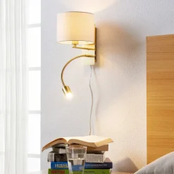 Lindby wandlamp Florens, messing, LED leeslamp, 23,5 cm