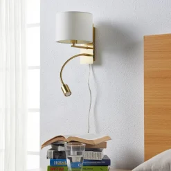 Lindby wandlamp Florens, messing, LED leeslamp, 23,5 cm