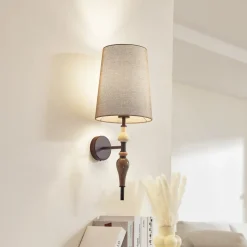 Lindby wandlamp Haldorin, grijs/zwart, textiel, 58 cm