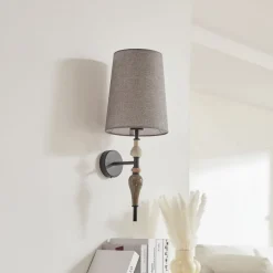 Lindby wandlamp Haldorin, grijs/zwart, textiel, 58 cm