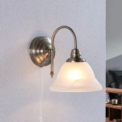 Lindby wandlamp Hanna, 18 m, brons antiek, metaal, glas