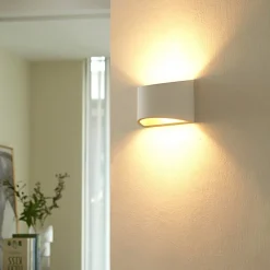 Lindby wandlamp Heiko, up/down, gips, wit, hoogte 12 cm