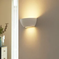 Lindby wandlamp Jimmy, wit, gips, halfrond, 24cm, E14