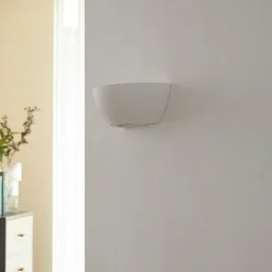 Lindby wandlamp Jimmy, wit, gips, halfrond, 24cm, E14