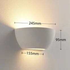 Lindby wandlamp Jimmy, wit, gips, halfrond, 24cm, E14