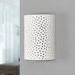 Lindby wandlamp Jiru, hoogte 23 cm, wit, halfrond, gips