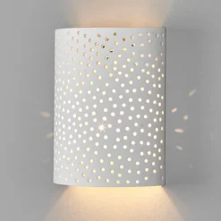 Lindby wandlamp Jiru, hoogte 23 cm, wit, halfrond, gips