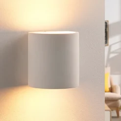 Lindby wandlamp Krista, wit, gips, omhoog/omlaag, overschilderbaar, G9