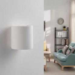 Lindby wandlamp Krista, wit, gips, omhoog/omlaag, overschilderbaar, G9