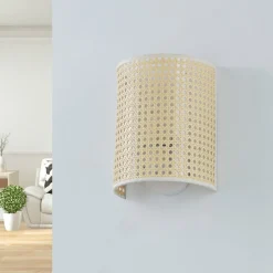 Lindby wandlamp Lautaro, bamboe, 25 cm hoog, E27