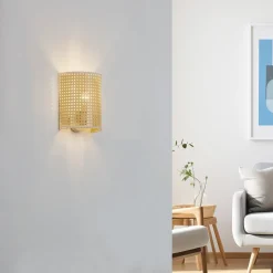 Lindby wandlamp Lautaro, bamboe, 25 cm hoog, E27