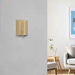 Lindby wandlamp Lautaro, bamboe, 25 cm hoog, E27