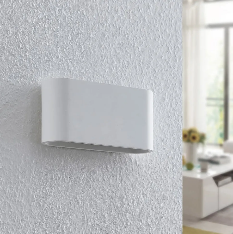 Lindby wandlamp Mavora, afgerond, 25 cm, wit, gips, G9