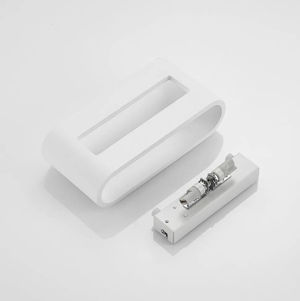 Lindby wandlamp Mavora, afgerond, 25 cm, wit, gips, G9