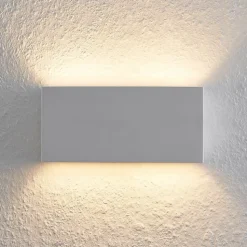 Lindby wandlamp Mavora, hoekig, 25 cm, wit, gips, G9