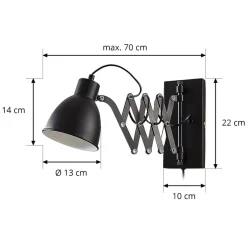 Lindby wandlamp Merle, zwart, 60 cm, leeslamp, uitschuifbaar