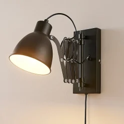 Lindby wandlamp Merle, zwart, 60 cm, leeslamp, uitschuifbaar