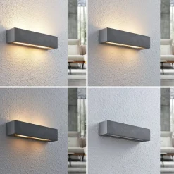 Lindby wandlamp Nellie, grijs, beton, 35,3 cm breed