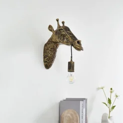 Lindby wandlamp Nirvathia, 35 cm, giraffe, messingkleurig