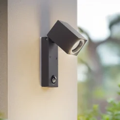 Lindby wandlamp Othil, sensor, antraciet, metaal, IP44