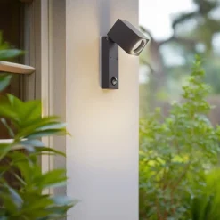 Lindby wandlamp Othil, sensor, antraciet, metaal, IP44