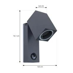 Lindby wandlamp Othil, sensor, antraciet, metaal, IP44