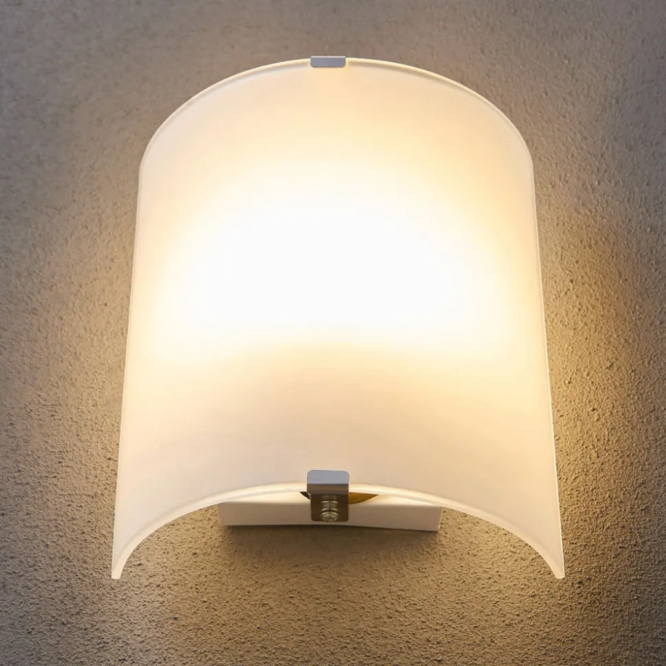 Lindby wandlamp Phil, wit, glas, hoogte 21cm, set van 3