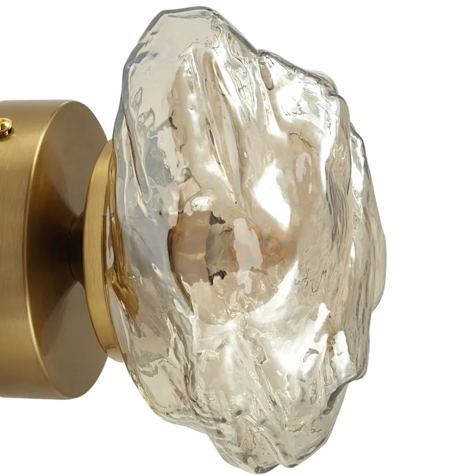 Lindby wandlamp Piatra, barnsteen/messing, glas, Ø 16 cm, G9