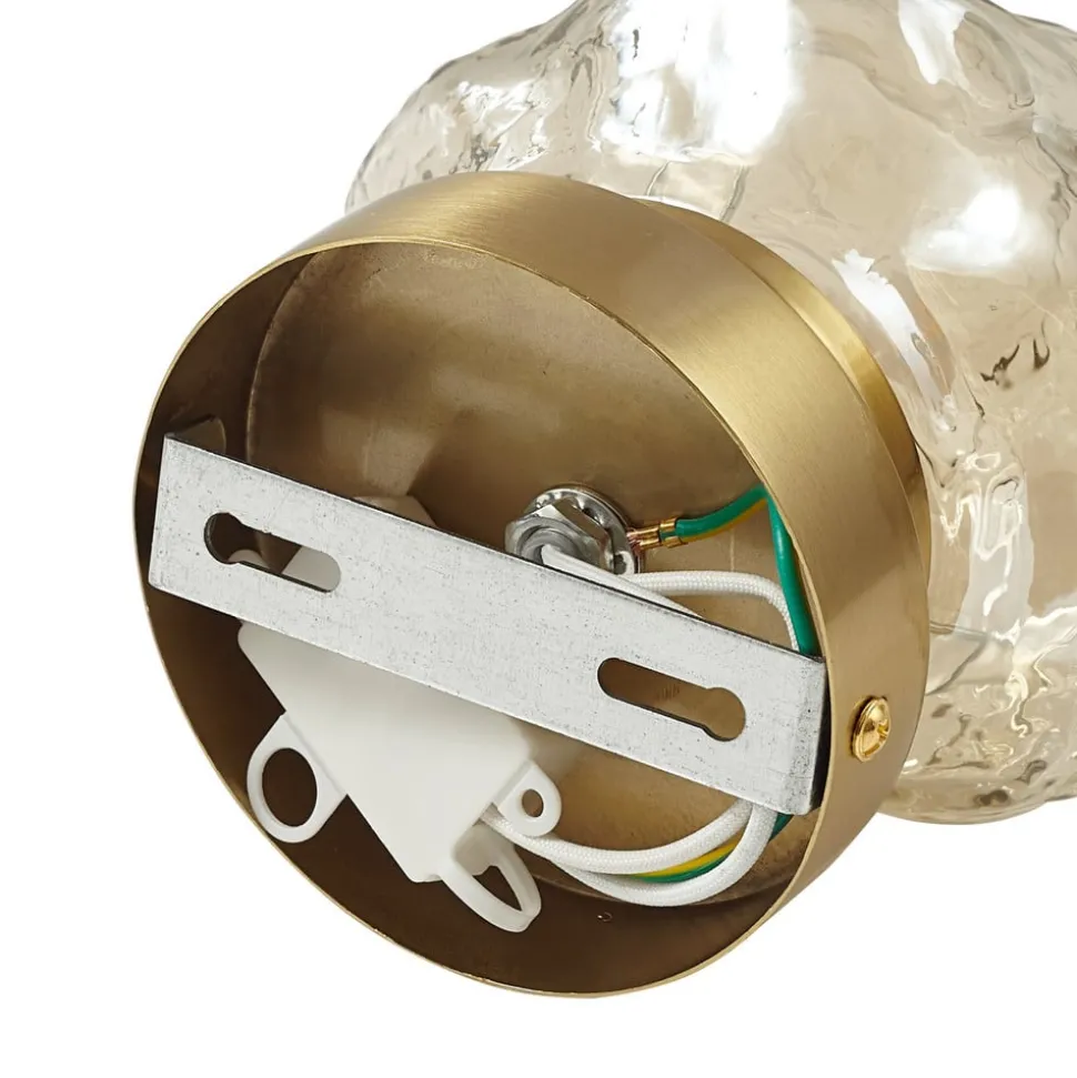 Lindby wandlamp Piatra, barnsteen/messing, glas, Ø 16 cm, G9