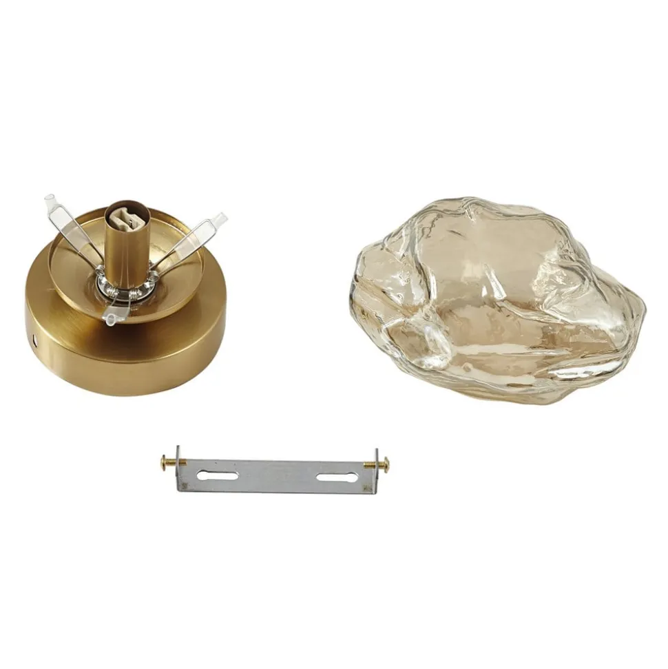 Lindby wandlamp Piatra, barnsteen/messing, glas, Ø 16 cm, G9