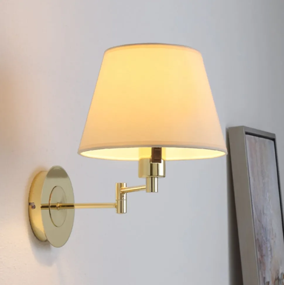 Lindby wandlamp Pola, 30 cm, messing, uitschuifbaar, textiel