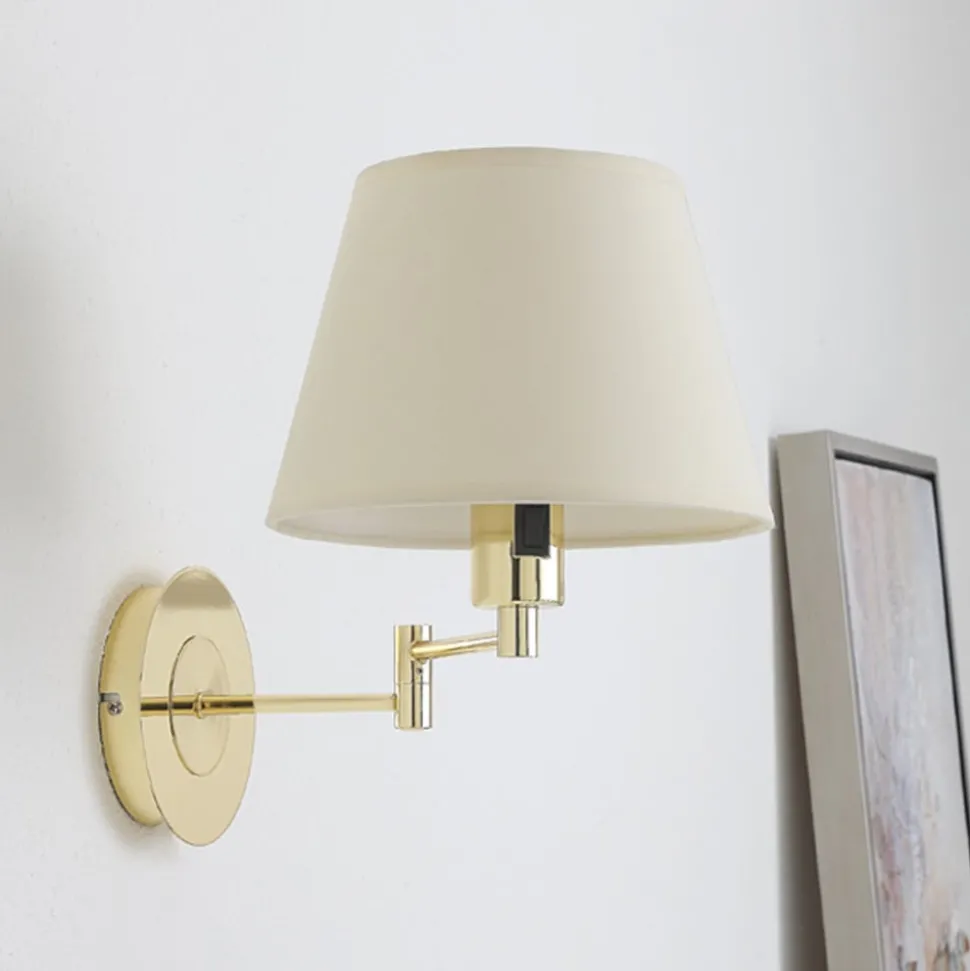 Lindby wandlamp Pola, 30 cm, messing, uitschuifbaar, textiel