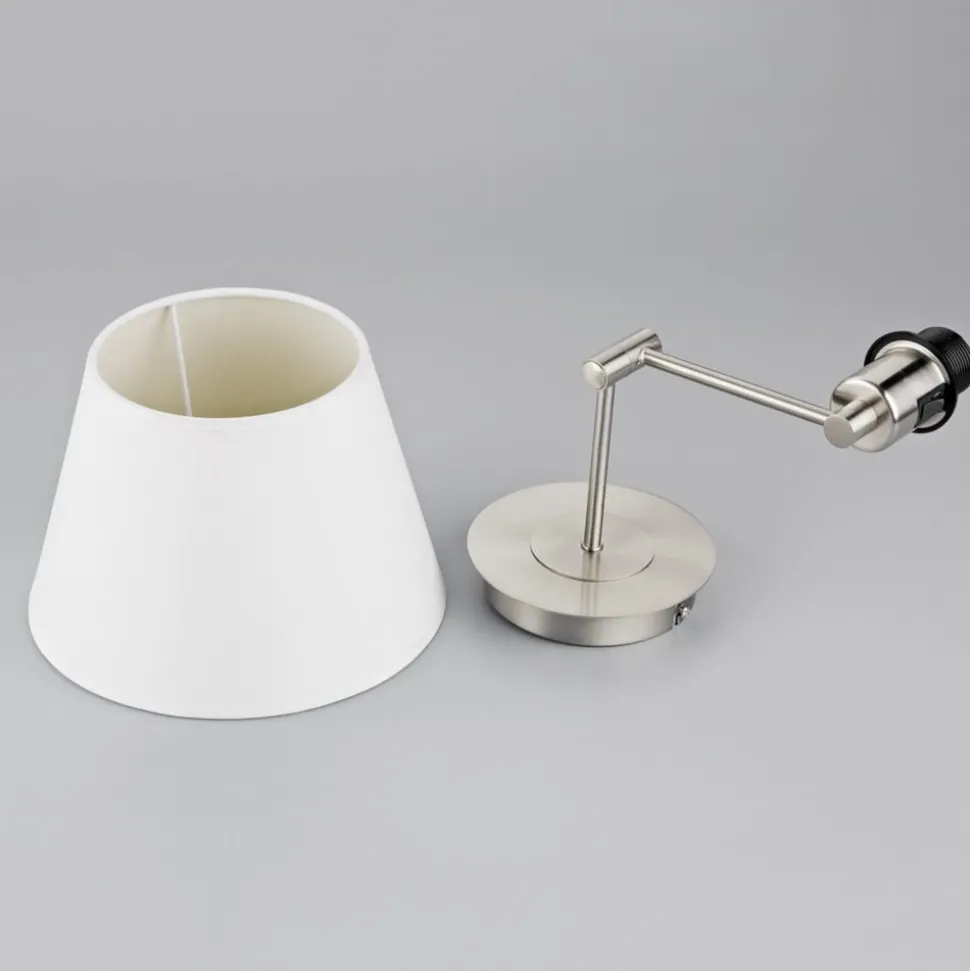 Lindby wandlamp Pola, 30 cm, nikkel, uitschuifbaar, textiel