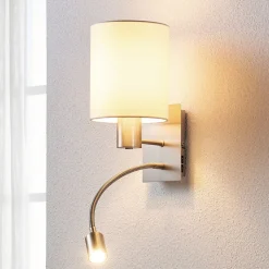 Lindby wandlamp Shajan, 29 cm, textiel, E27, LED leeslampje