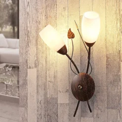 Lindby wandlamp Stefania, zwart/goud, glas, E14, 42,5cm