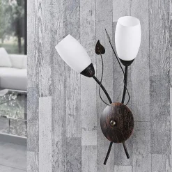 Lindby wandlamp Stefania, zwart/goud, glas, E14, 42,5cm