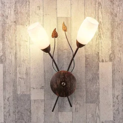 Lindby wandlamp Stefania, zwart/goud, glas, E14, 42,5cm