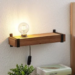 Lindby wandlamp Sverina, 40 cm, hout, stekker, E27