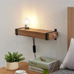 Lindby wandlamp Sverina, 40 cm, hout, stekker, E27