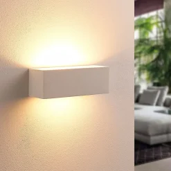 Lindby wandlamp Tjada, 22 cm, wit, gips, G9, overschilderbaar