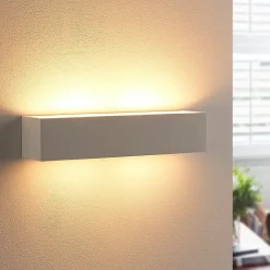 Lindby wandlamp Tjada, 35 cm, wit, gips, G9, overschilderbaar