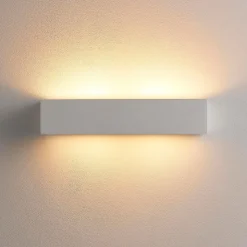 Lindby wandlamp Tjada, 35 cm, wit, gips, G9, overschilderbaar