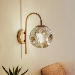 Lindby wandlamp Valentina, E14, rookgrijs, glas, 28,6 cm