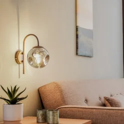 Lindby wandlamp Valentina, E14, rookgrijs, glas, 28,6 cm