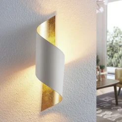 Lindby wandlamp Vanni, wit/goud, metaal, hoogte 52cm