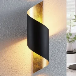 Lindby wandlamp Vanni, zwart/goud, metaal, hoogte 57cm