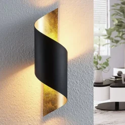 Lindby wandlamp Vanni, zwart/goud, metaal, hoogte 57cm