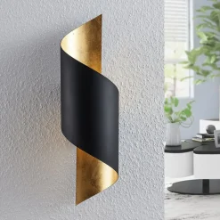Lindby wandlamp Vanni, zwart/goud, metaal, hoogte 57cm