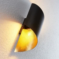 Lindby wandlamp Vanni, zwart/goud, metaal, hoogte 57cm
